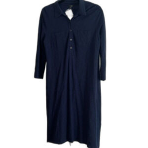Talbots Navy Cotton Blend Button 3/4 Sleeve Shirt Dress Chest pockets Size Med